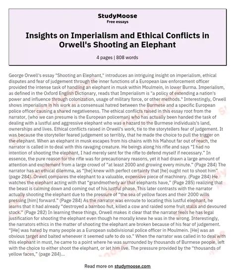 Insights on Imperialism and Ethical Conflicts in Orwell's Shooting an ...