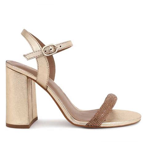 Saint Gracie Strass Embellished Metallic Gold Leather Block Heels ...