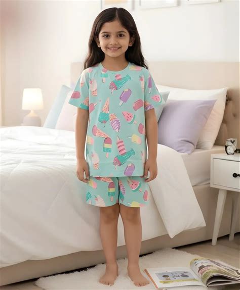 ICECREAM CREAM GIRLS SLEEPWEAR SHORTS SET - AQUA – Anthrilo