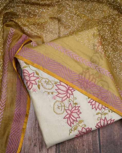 Buy Unstitched Suits Online | Gajji Silk Fabric | Chanderi Fabric