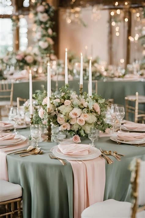 Sage green and blush pink wedding reception table decor | Pink wedding ...