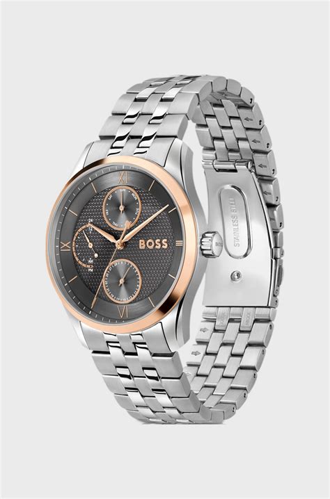 BOSS - PRINCIPLE MASTER Grey-textured-dial watch with multi-link ...