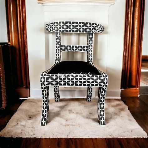 Mother Of Pearl Inlay Star Design Chair Black – Luxury Handicrafts