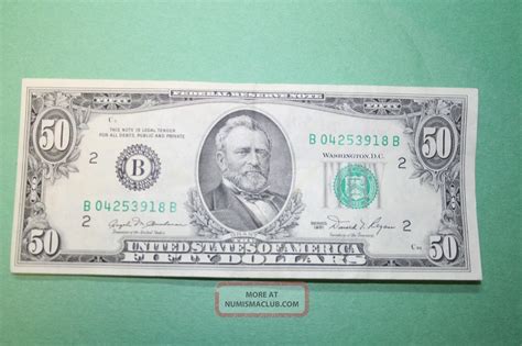 1981 Fifty Dollar Bill Old Small Head Design 50 Note From Frb York, Ny