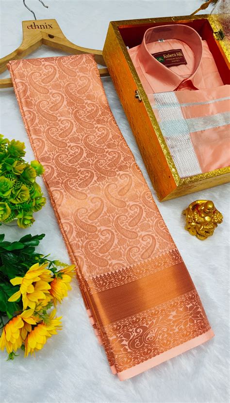 Semi Silk Saree & Semi Silk Dhoti Set - Couple Combo – www.vannamayil.com
