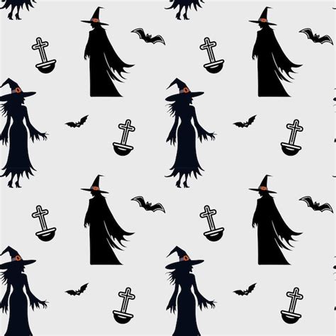 Monochrome halloween pattern with witch witch silhouette halloween ...