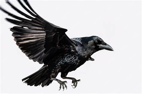 Premium AI Image | Image of a crow is flapping its wings on a white ...