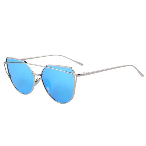 Buy U.S. CROWN Women Cat-Eye Mirror Sunglasses with case (Blue / Silver ...