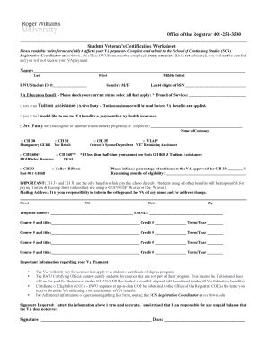 Fillable Online Student Veteran's Certification Worksheet Fax Email ...