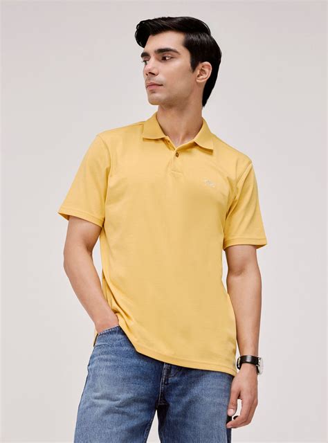 Buy Amber Yellow Cotton Jersey Polo | Casual Yellow Solid Polo for Men ...