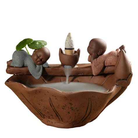 Polkm Monk Lotus Leaf Zen Back Flow Incense Burner Handmade ...