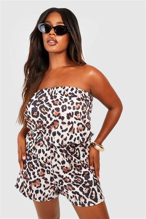 Plus Leopard Print Bandeau Beach Playsuit | boohoo UK