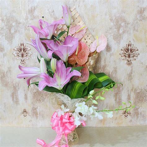 Send Exotic Pink Lily Flowers Bouquet Online - GAL22-108661 | Giftalove