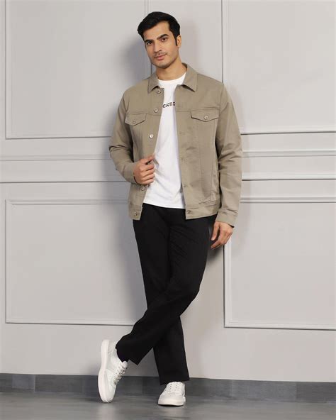 Buy Casual Light Olive Solid Denim Jacket from Blackberrys