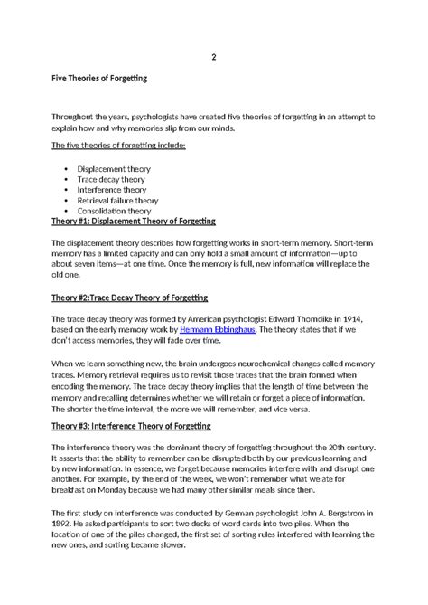 Forgetting theory-2 - cognitive psychology - 2 Five Theories of ...