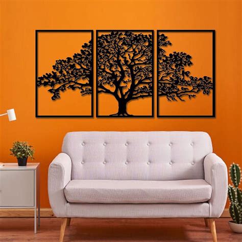 Metal Wall Art 3 Panels Oak Tree Wall Decor Tree Decoration - Etsy India