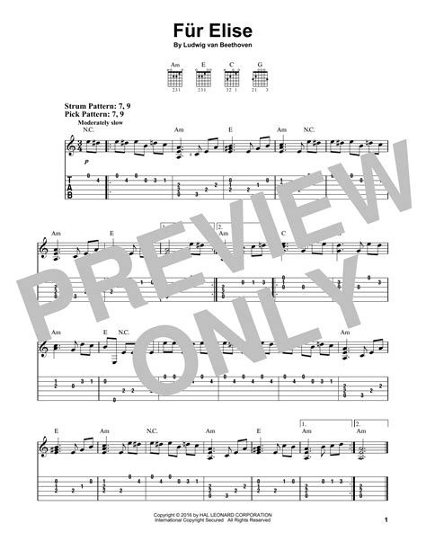 Fur Elise by Ludwig Van Beethoven Sheet Music for Easy Guitar Tab at ...