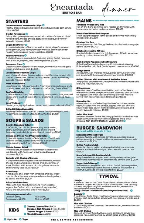 RESTAURANT MENUS - ENGLISH — Encantada Ocean Cottages