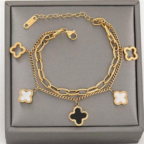 Double Stainless Steel Layered Clover Bracelet - Gold Color – Myjewel India