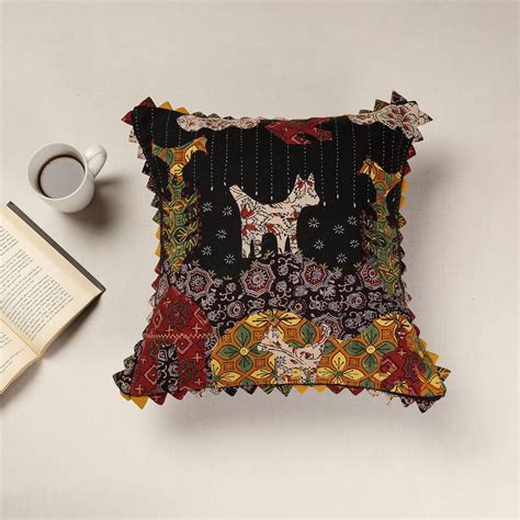 Kala Raksha Applique Cutwork Cotton Cushion Cover