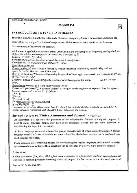 Introduction to Finite Automata - TOC Module 1 Notes - Studocu