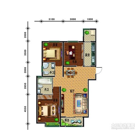 2018三室两厅两卫平面图-房天下装修效果图