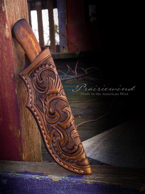 Hand forged bushcraft knife western tooled leather sheath individually ...