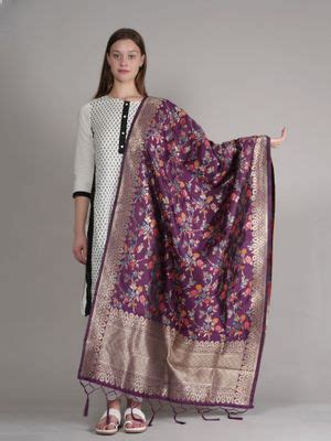 Buy MUFFLY Women Purple Floral Silk Blend Dupatta Online