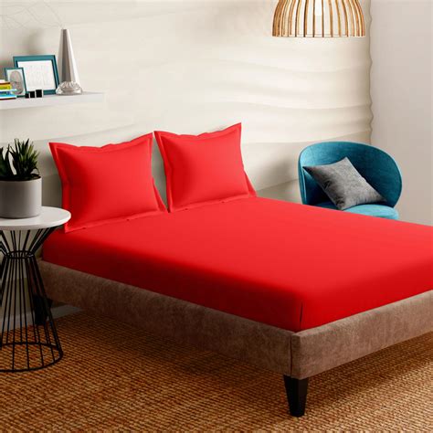 Buy PORTICO Shades Red Solid Cotton Queen Size Bedsheet Set - 224x254cm ...