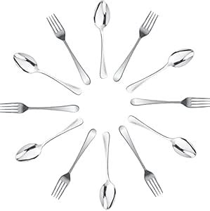 BHANSAZ 12 Pieces Cutlery Stainless Steel Round Shape Classic Spoon and ...