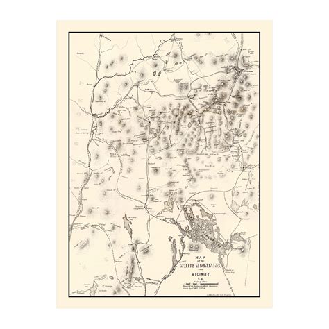 White Mountains Art, 1872 Vintage Map of White Mountains History Wall ...