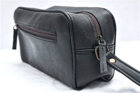 Men's Black Leather Toiletry Bag | Travel Accessory Bag | MaheTri