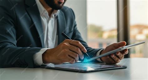 Businessman signing digital document | Premium AI-generated image