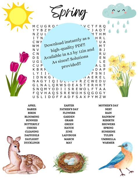 Spring Season Word Search Puzzle Game for Adults and Kids - Etsy