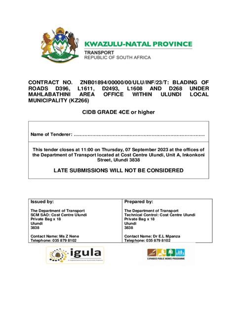 Fillable Online Tender Section ZNB01894-00000-00-ULU-INF-23-T Fax Email ...
