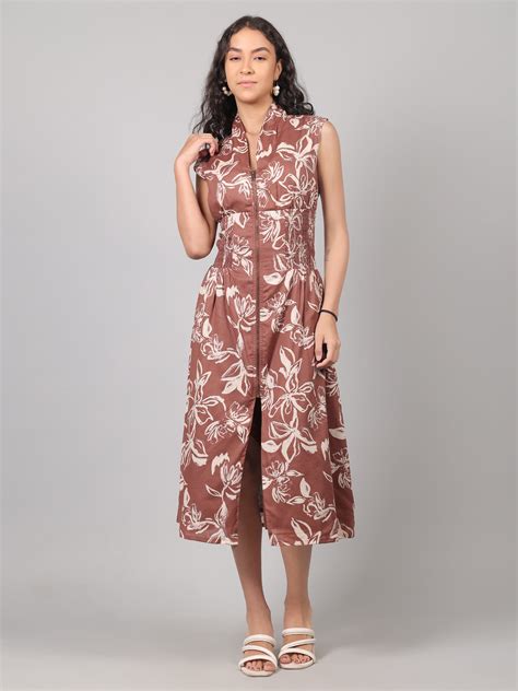 Serena Zippered Dress- Clay Blossom – queens designs pvt ltd