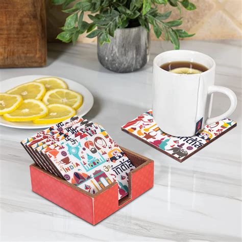 URBANFIX Tea Coaster Set of 6 with Coasters Stand | Resin and Wax ...