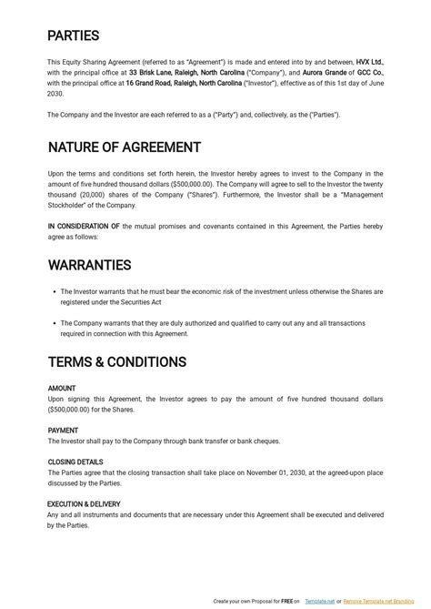 Equity Agreement Template