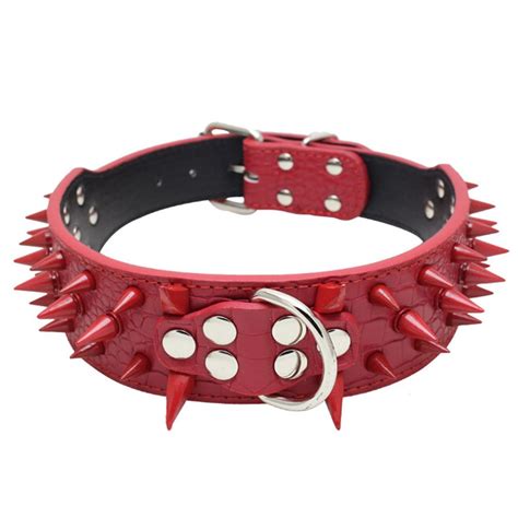 Avenpets 3 Rows Sharp Red Spiked Leather Dog Collar -Cool Red Spikes ...