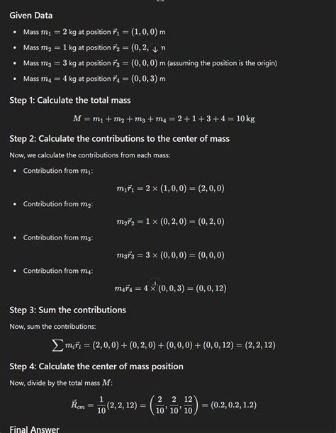 Four particles of masses 2 kg, 1 kg, 3 kg, and 4 kg are placed at ...