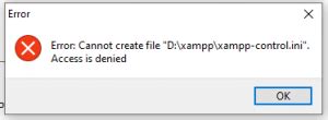 Image result for Error Cannot Create File C Xampp Xampp Control.ini Access Is Denied