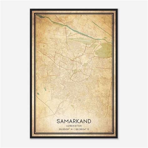 Vintage Samarkand Uzbekistan Map Poster, Samarkand City Road Wall Art ...
