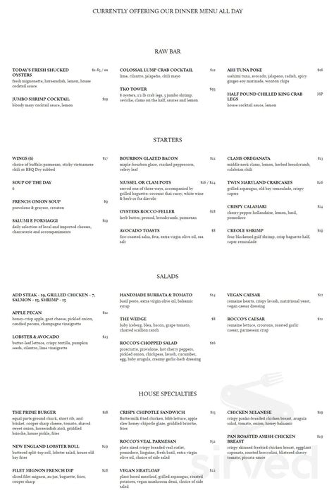 Menu - Newtown PA's Rocco's at The Brick | Sirved