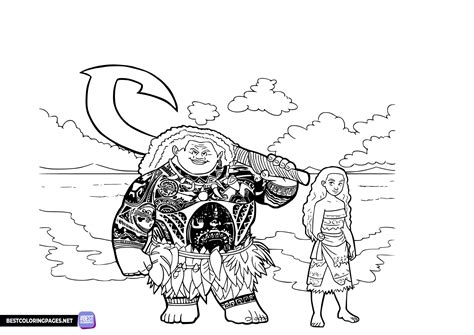 Moana and Maui coloring book - Free printable coloring pages
