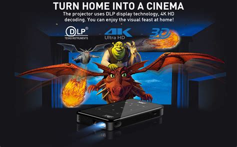 ExquizOn DLP Smart Projector Android 7.0 1G RAM + 8G ROM Mini Portable ...