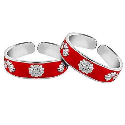 Buy Parnika Mj Red Enamel Band Design Comfortable Toe Rings In Pure 92. ...
