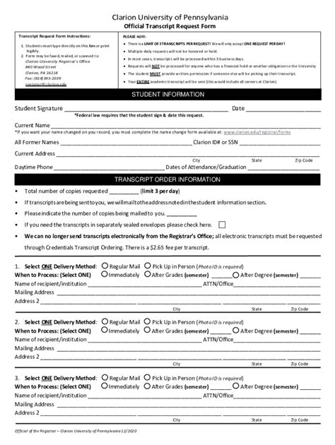 2020-2026 Clarion University of Pennsylvania Official Transcript ...