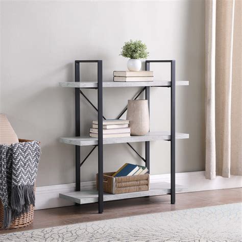 Buy BELLEZE 3 Tier Modern Rustic Industrial Bookshelf, Open Wide Office ...