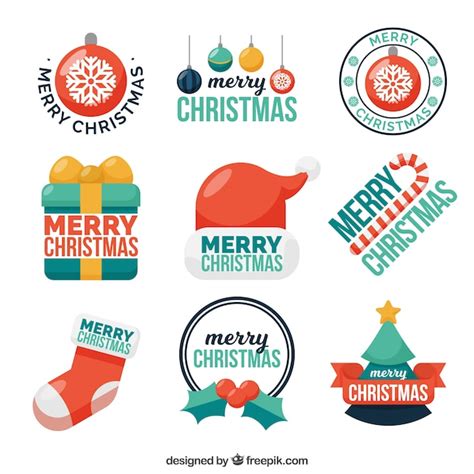 Sammlung von neun bunten Weihnachtsaufklebern | Kostenlose Vektor