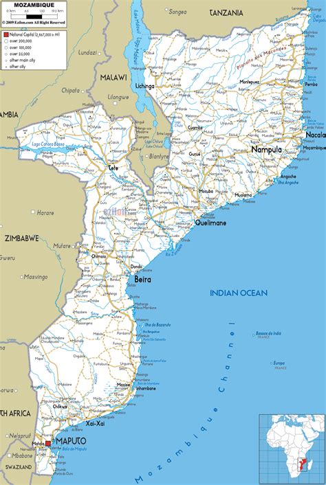 Large road map of Mozambique with cities and airports | Mozambique | Africa | Mapsland | Maps of ...